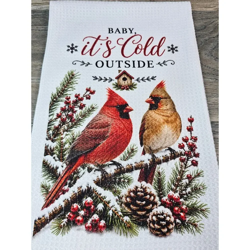 Baby It’s Cold Outside Cardinal Kitchen Towel Rustic Winter Farmhouse Decor